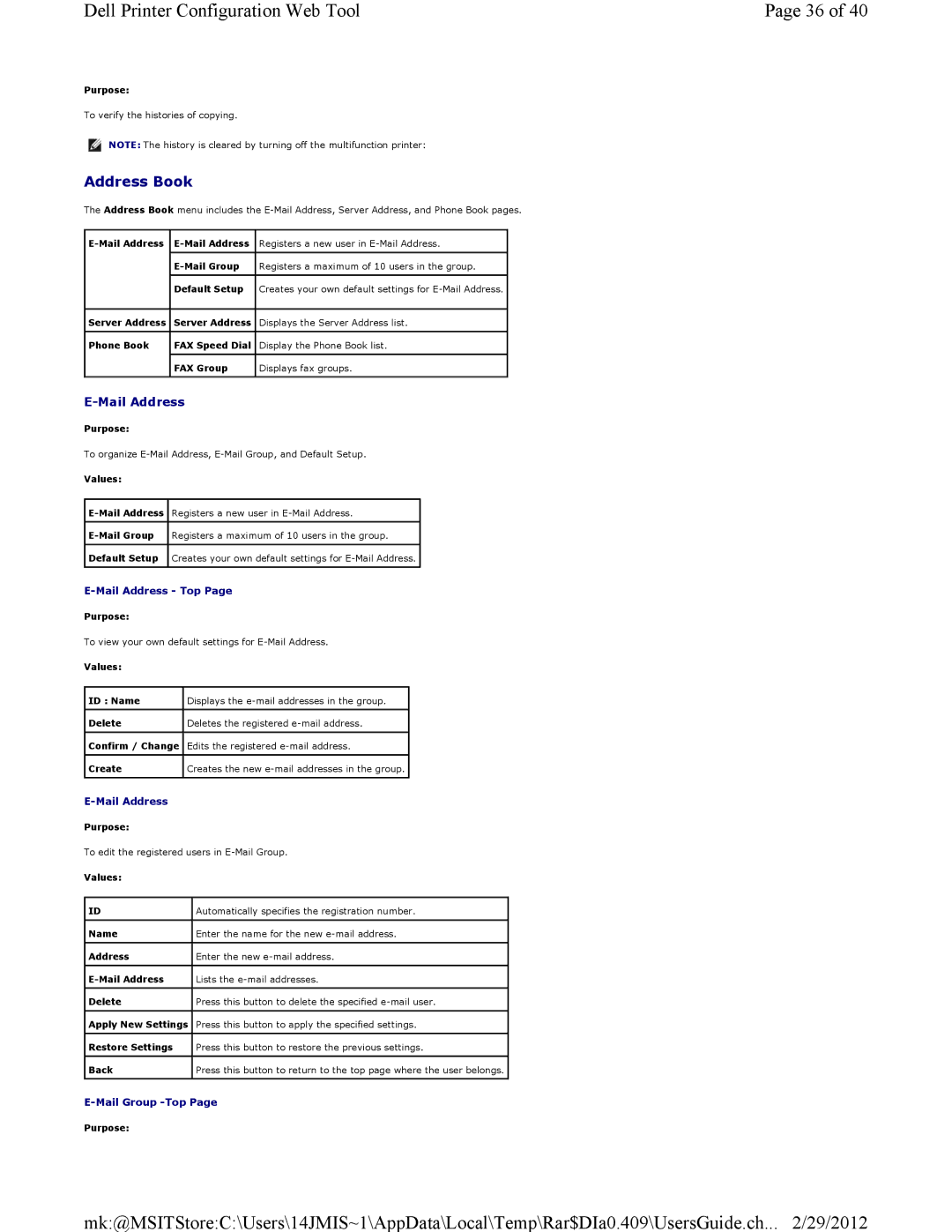 Dell 3115CN manual Mail Address 