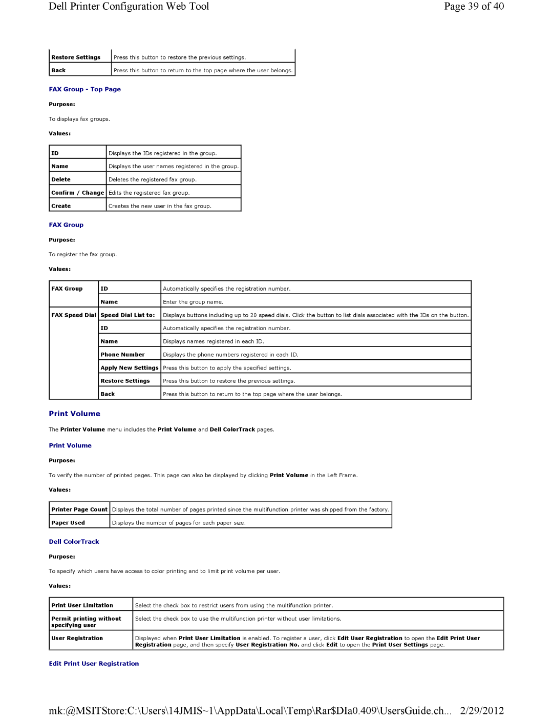 Dell 3115CN manual Print Volume 