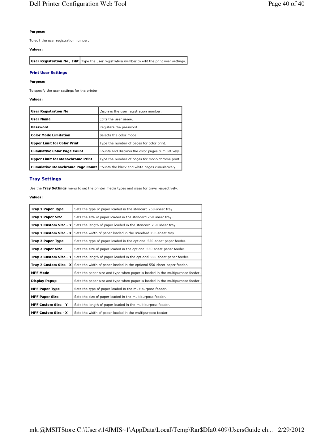 Dell 3115CN manual Tray Settings 