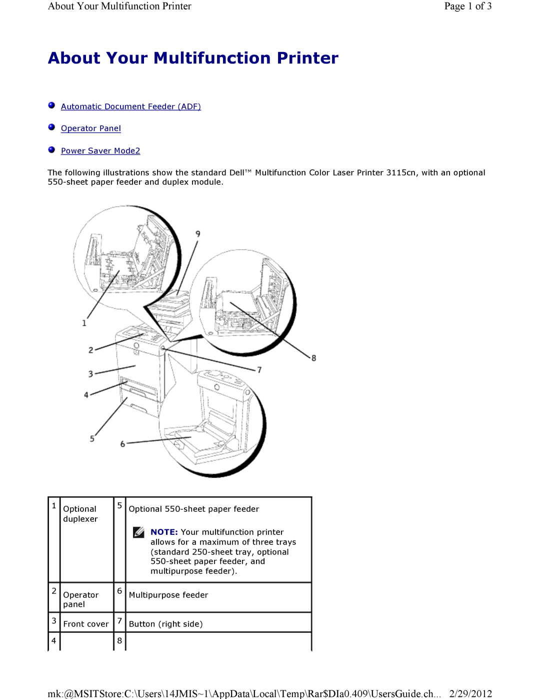 Dell 3115CN manual About Your Multifunction Printer 