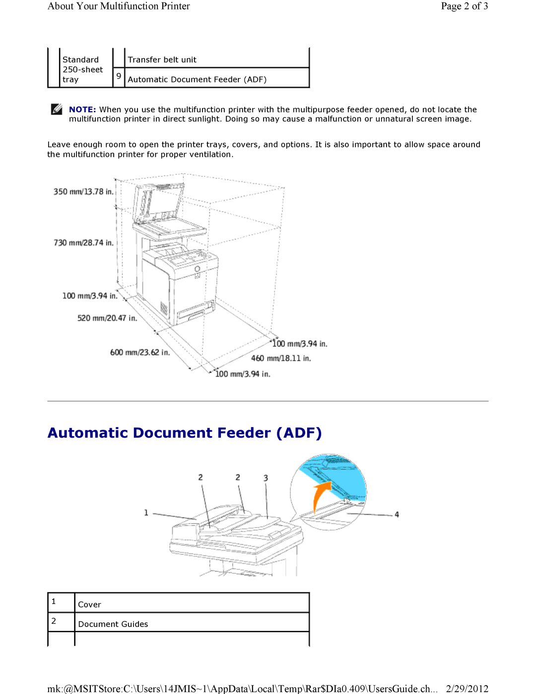 Dell 3115CN manual Automatic Document Feeder ADF 