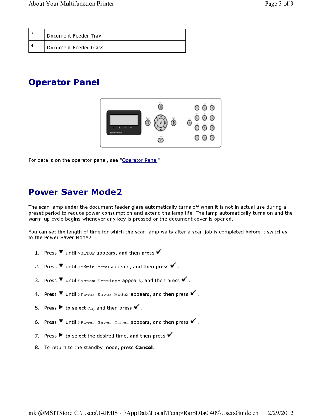 Dell 3115CN manual Operator Panel, Power Saver Mode2 