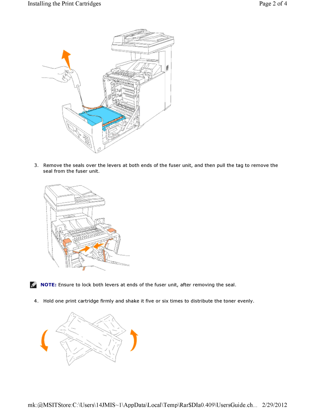 Dell 3115CN manual Installing the Print Cartridges 