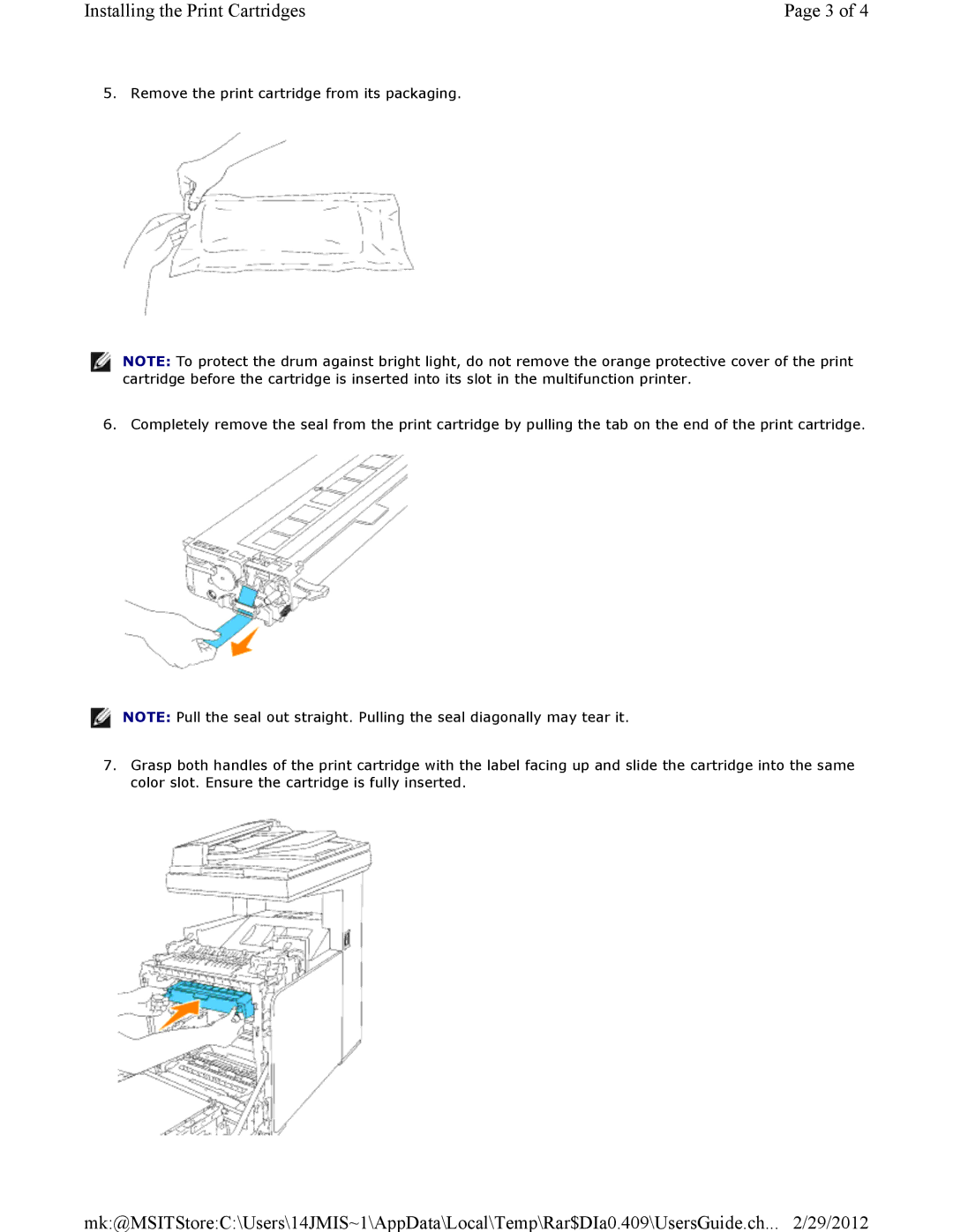 Dell 3115CN manual Installing the Print Cartridges 