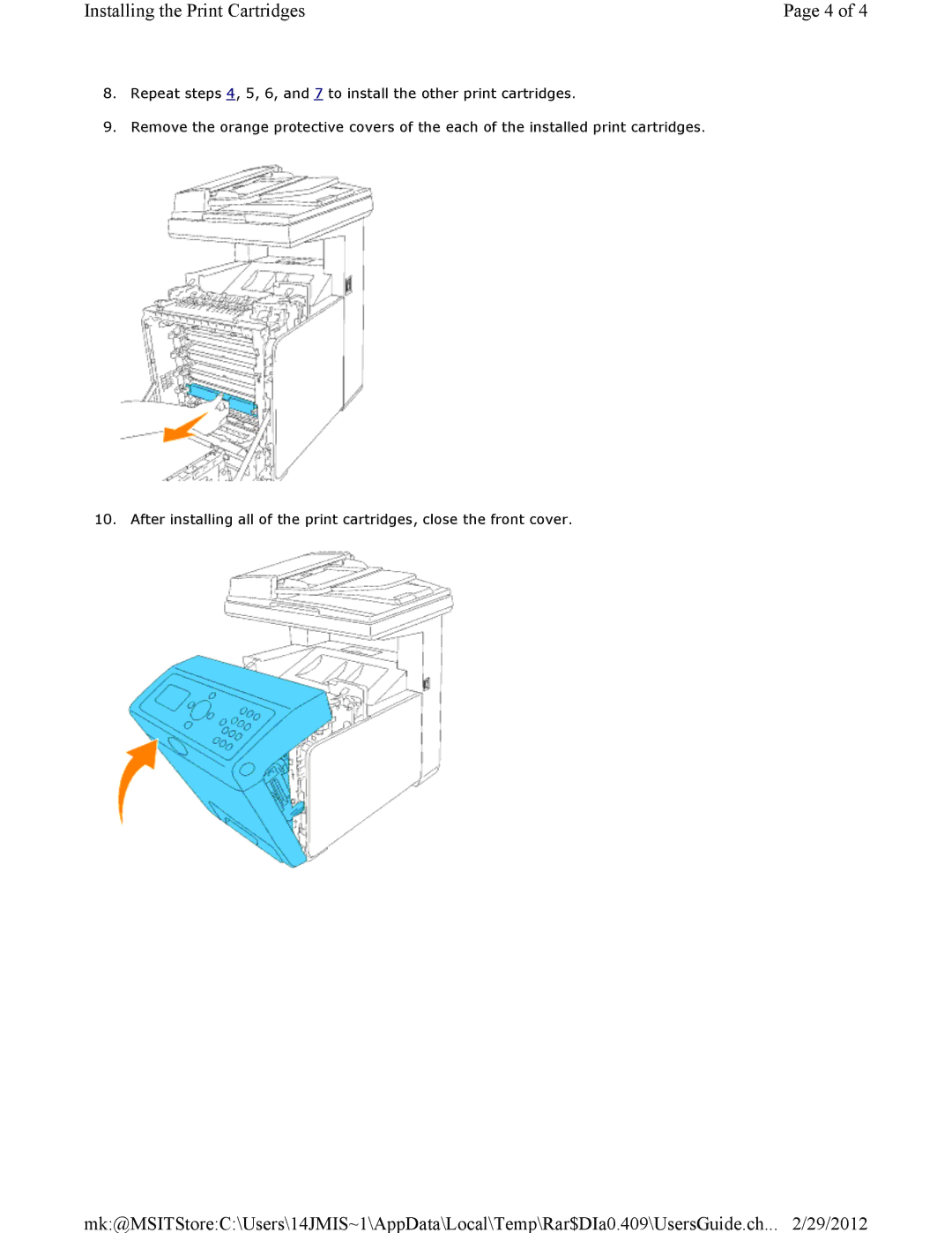 Dell 3115CN manual Installing the Print Cartridges 