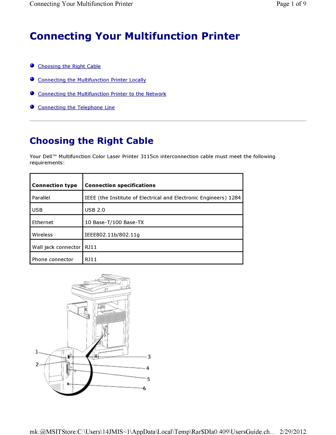 Dell 3115CN manual Connecting Your Multifunction Printer, Choosing the Right Cable 