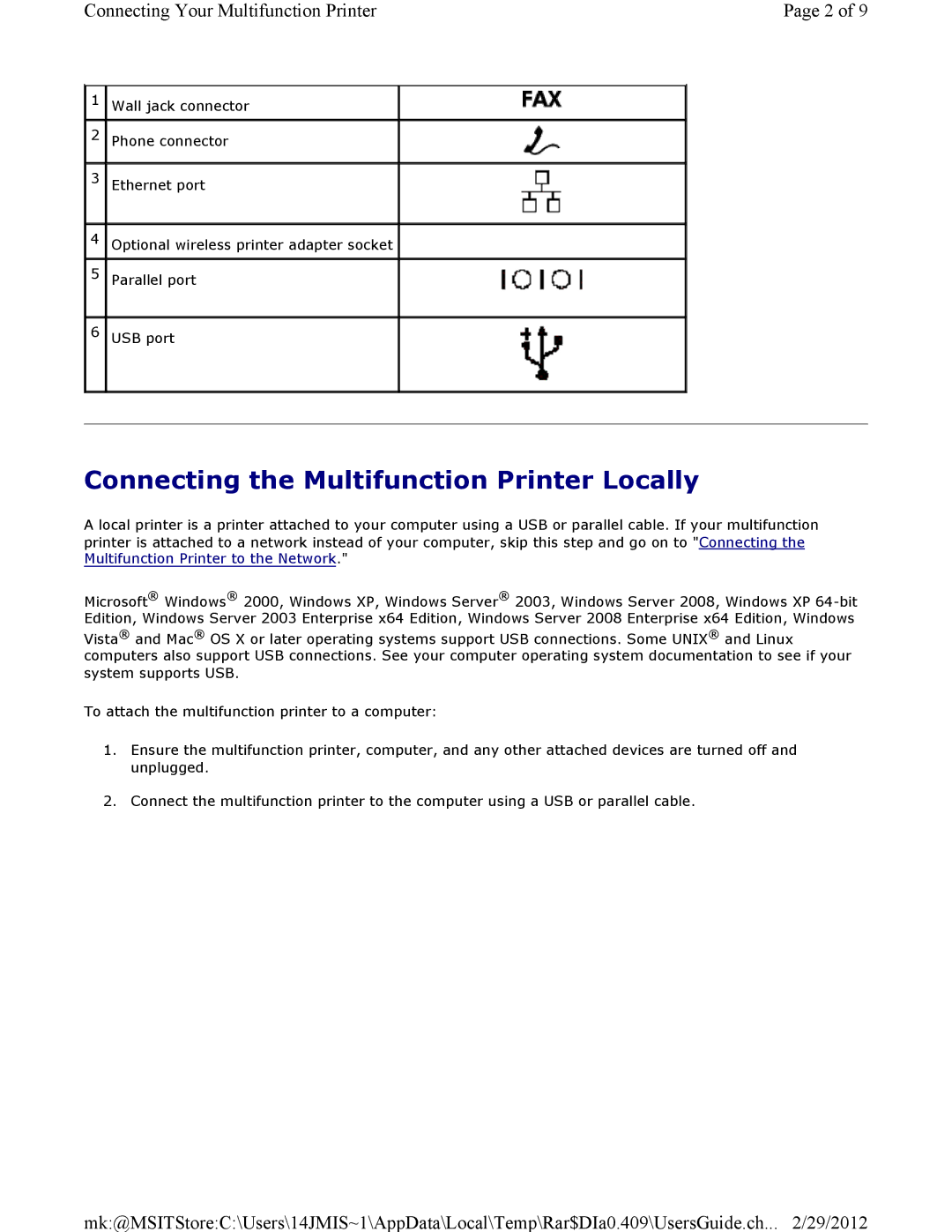 Dell 3115CN manual Connecting the Multifunction Printer Locally 