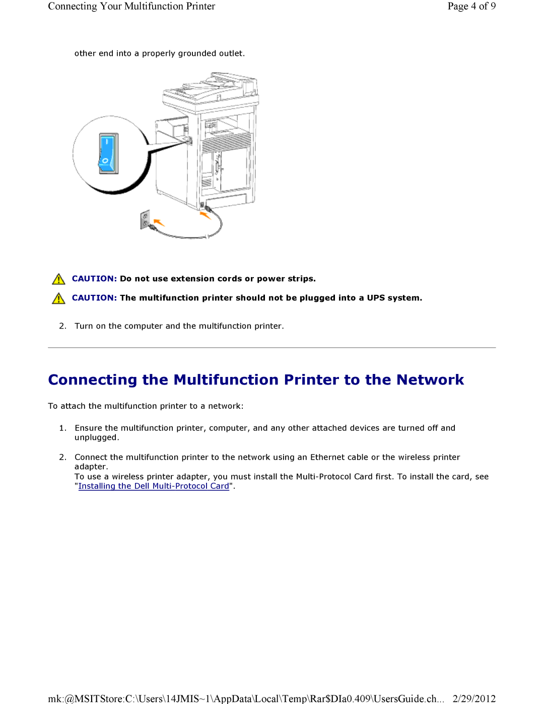 Dell 3115CN manual Connecting the Multifunction Printer to the Network 