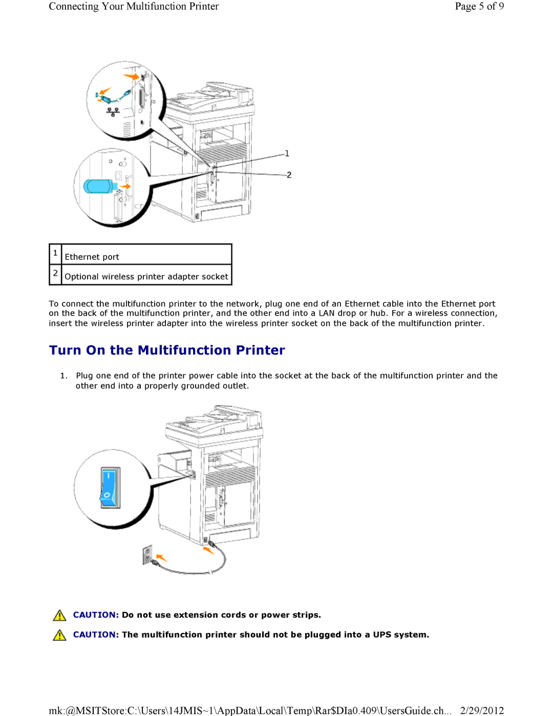 Dell 3115CN manual Ethernet port 