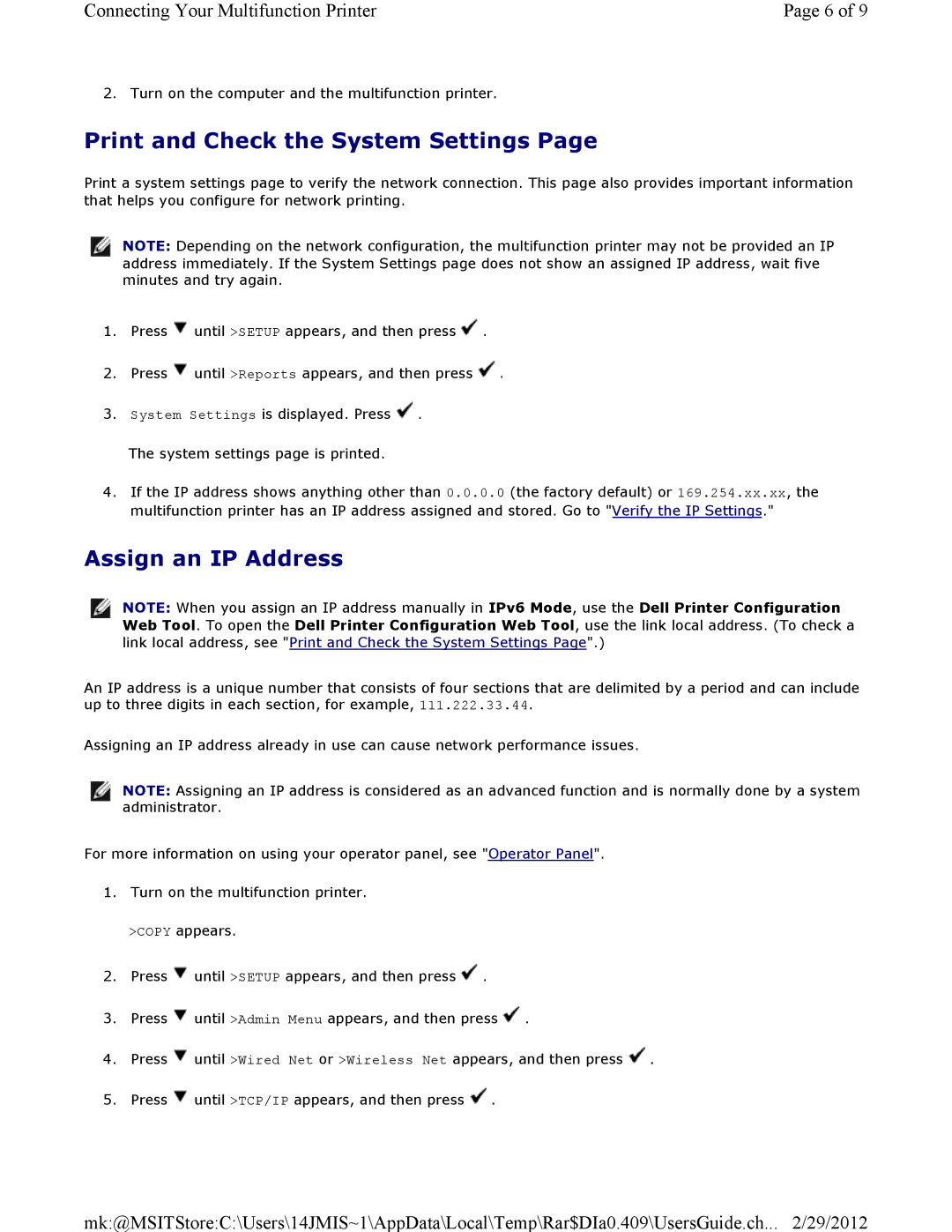 Dell 3115CN manual Print and Check the System Settings, Assign an IP Address 