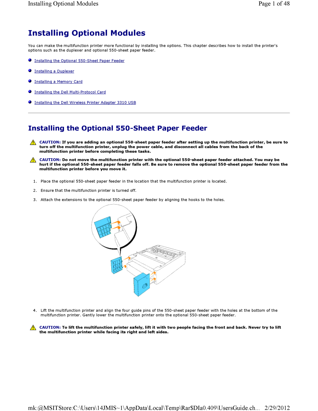 Dell 3115CN manual Installing Optional Modules 