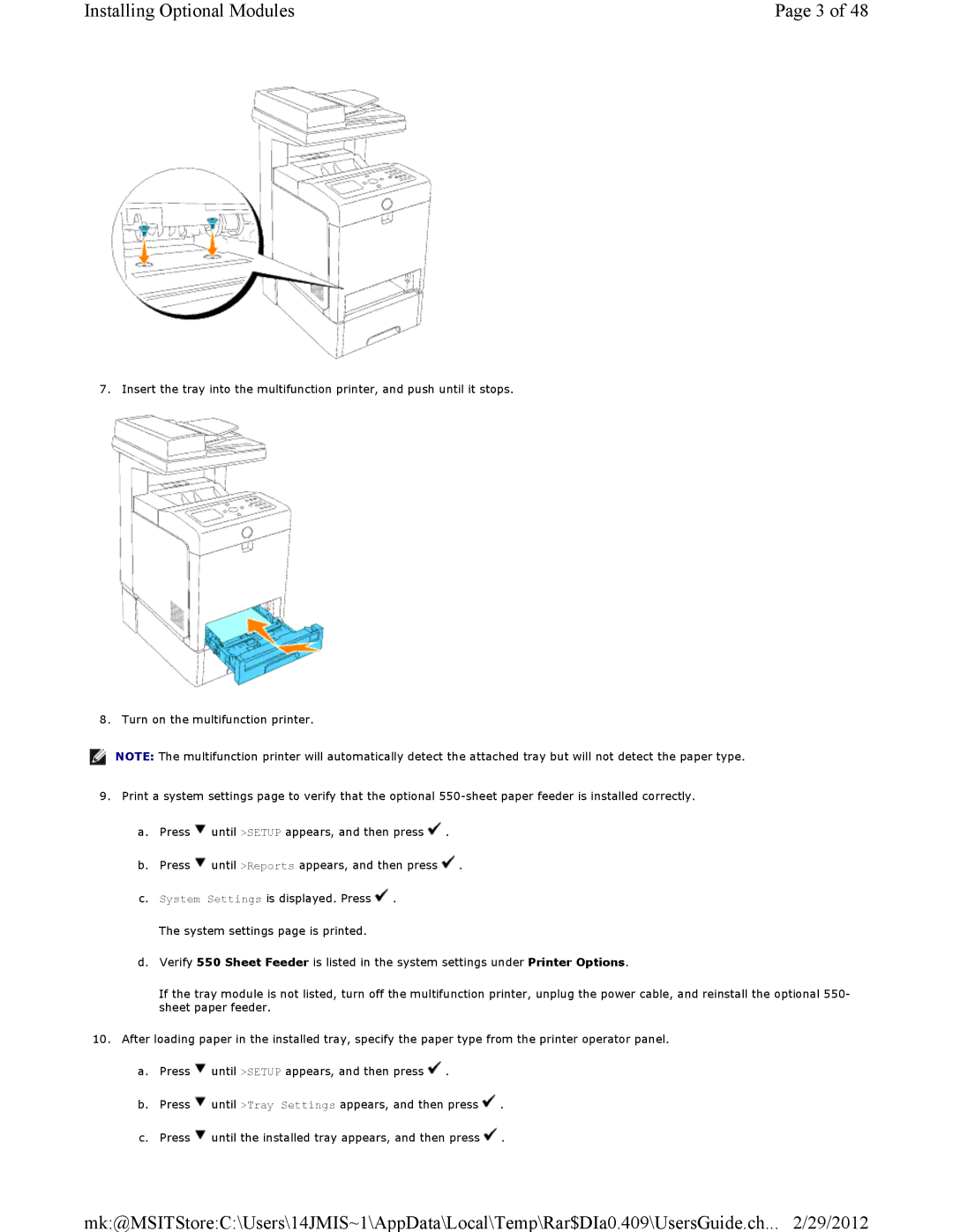 Dell 3115CN manual Installing Optional Modules 