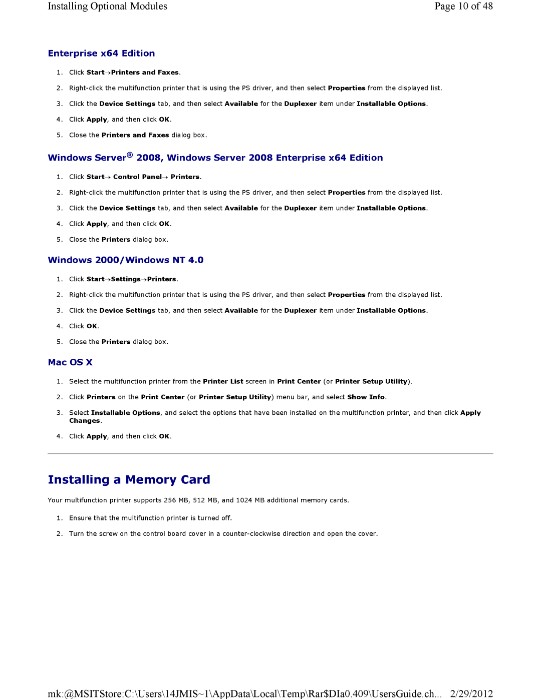 Dell 3115CN manual Installing a Memory Card, Enterprise x64 Edition 