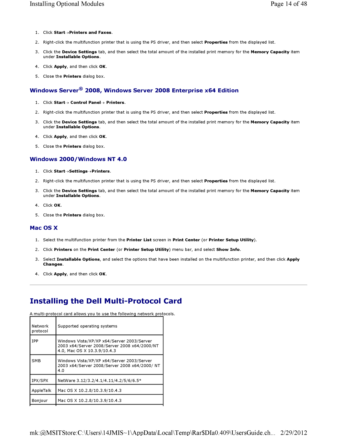 Dell 3115CN manual Installing the Dell Multi-Protocol Card 