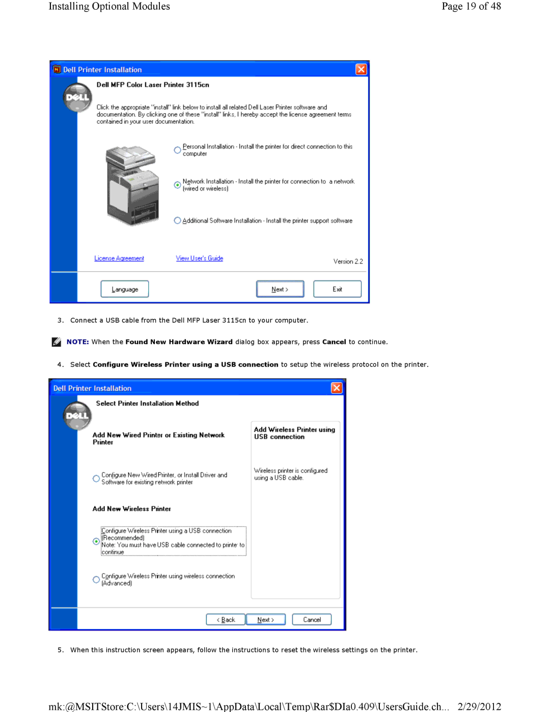 Dell 3115CN manual Installing Optional Modules 