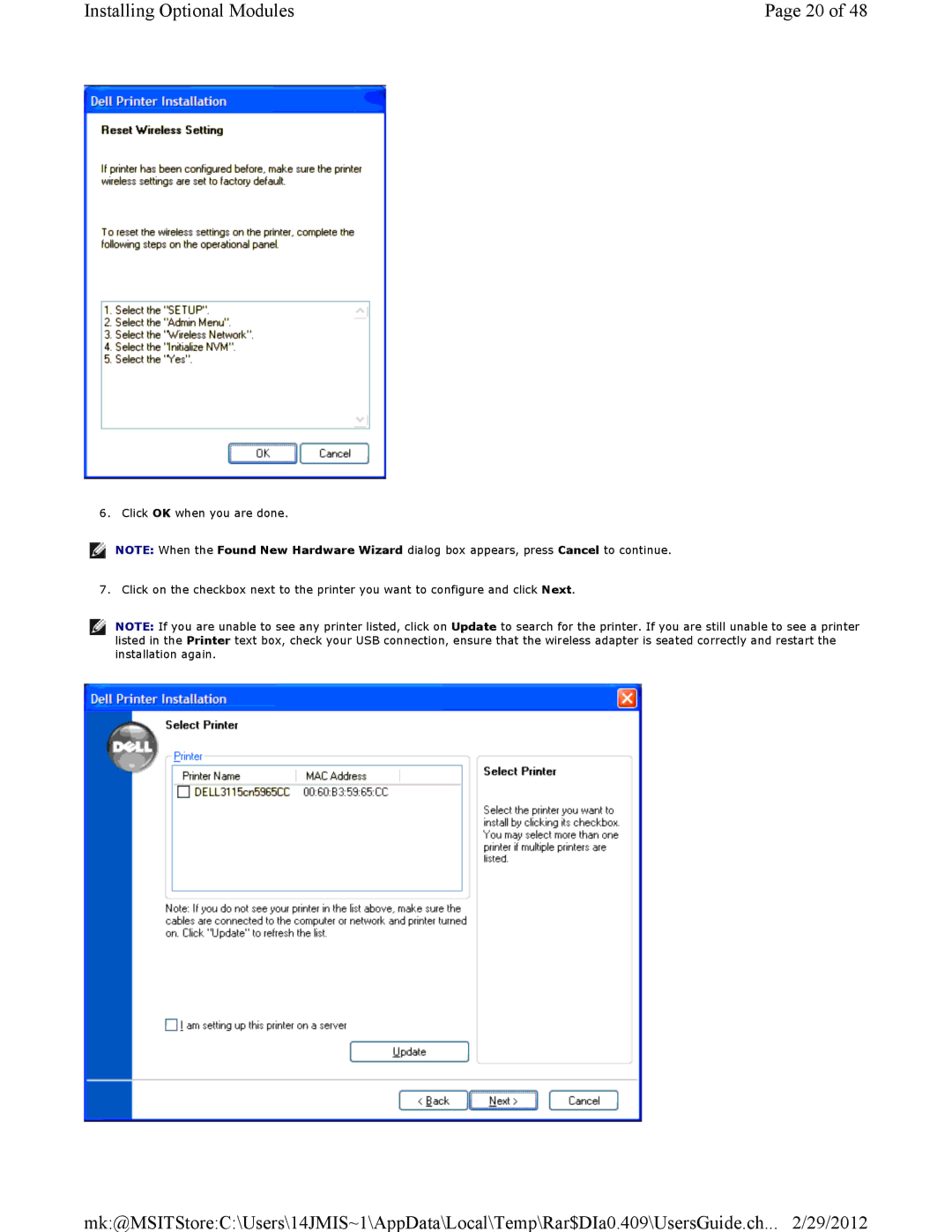 Dell 3115CN manual Installing Optional Modules 