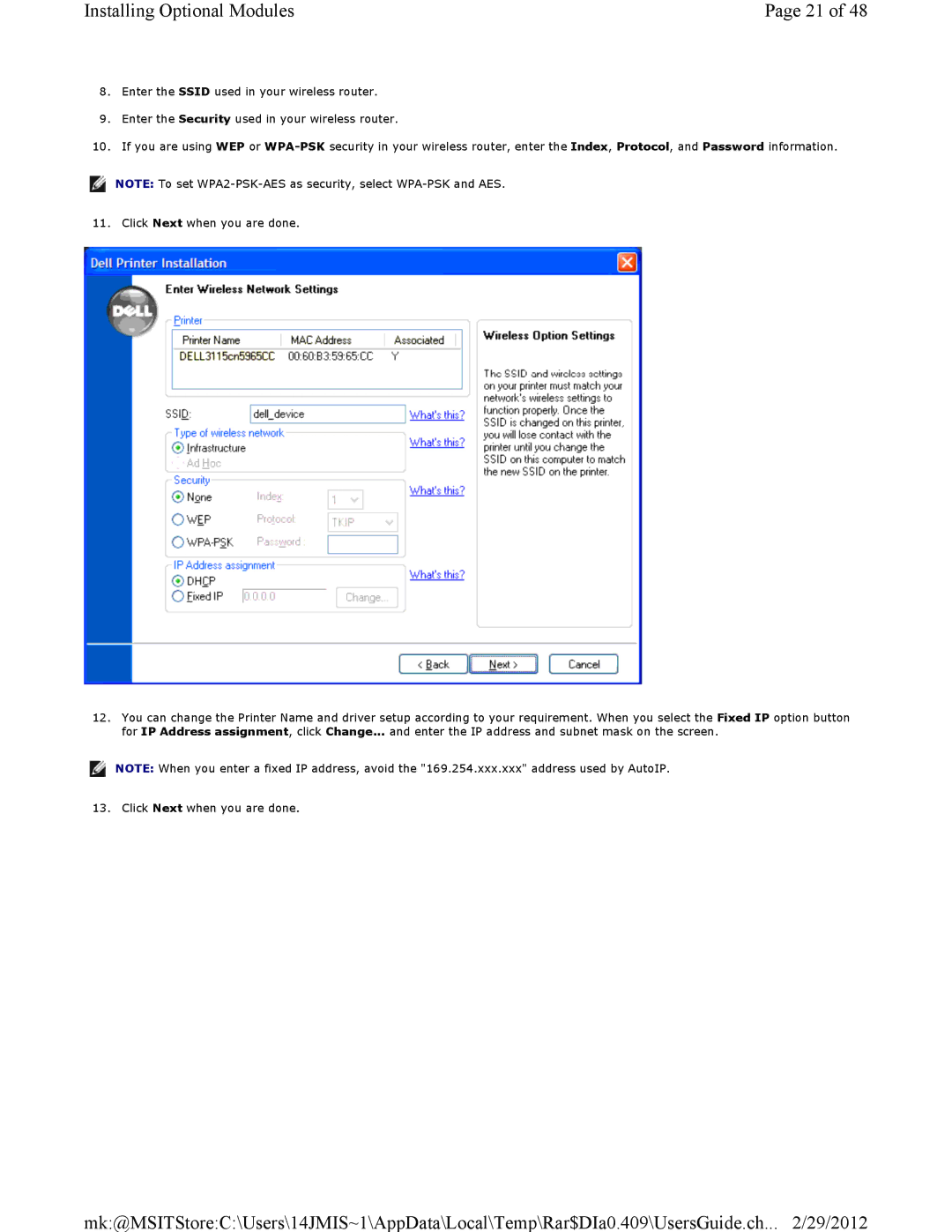 Dell 3115CN manual Installing Optional Modules 