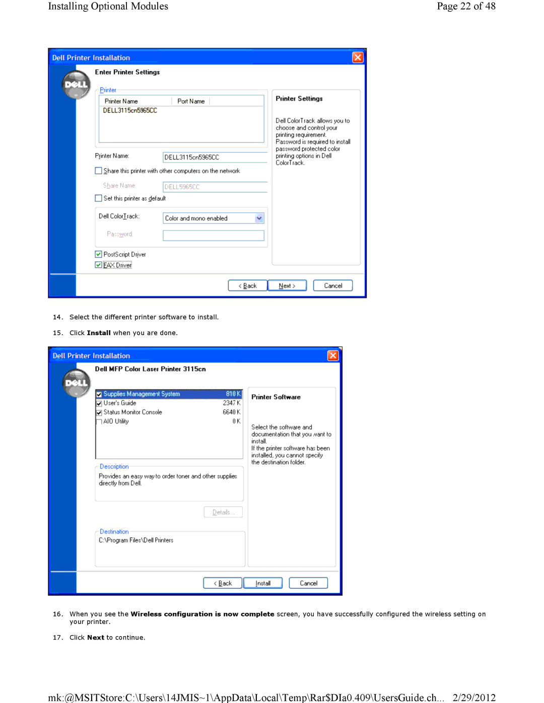 Dell 3115CN manual Installing Optional Modules 