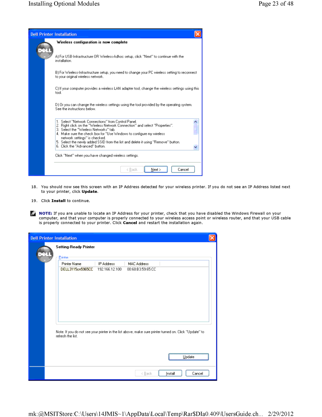 Dell 3115CN manual Installing Optional Modules 