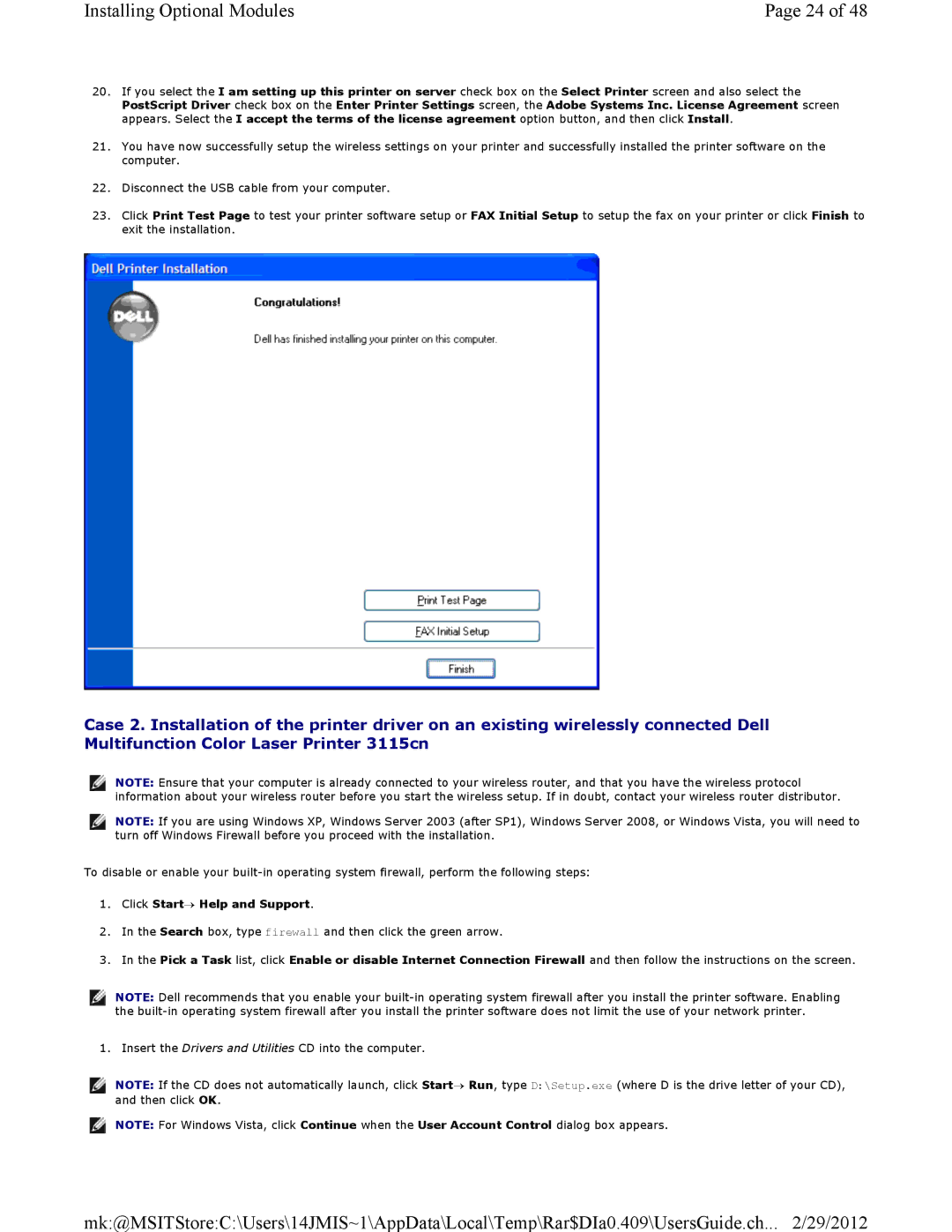 Dell 3115CN manual Installing Optional Modules 