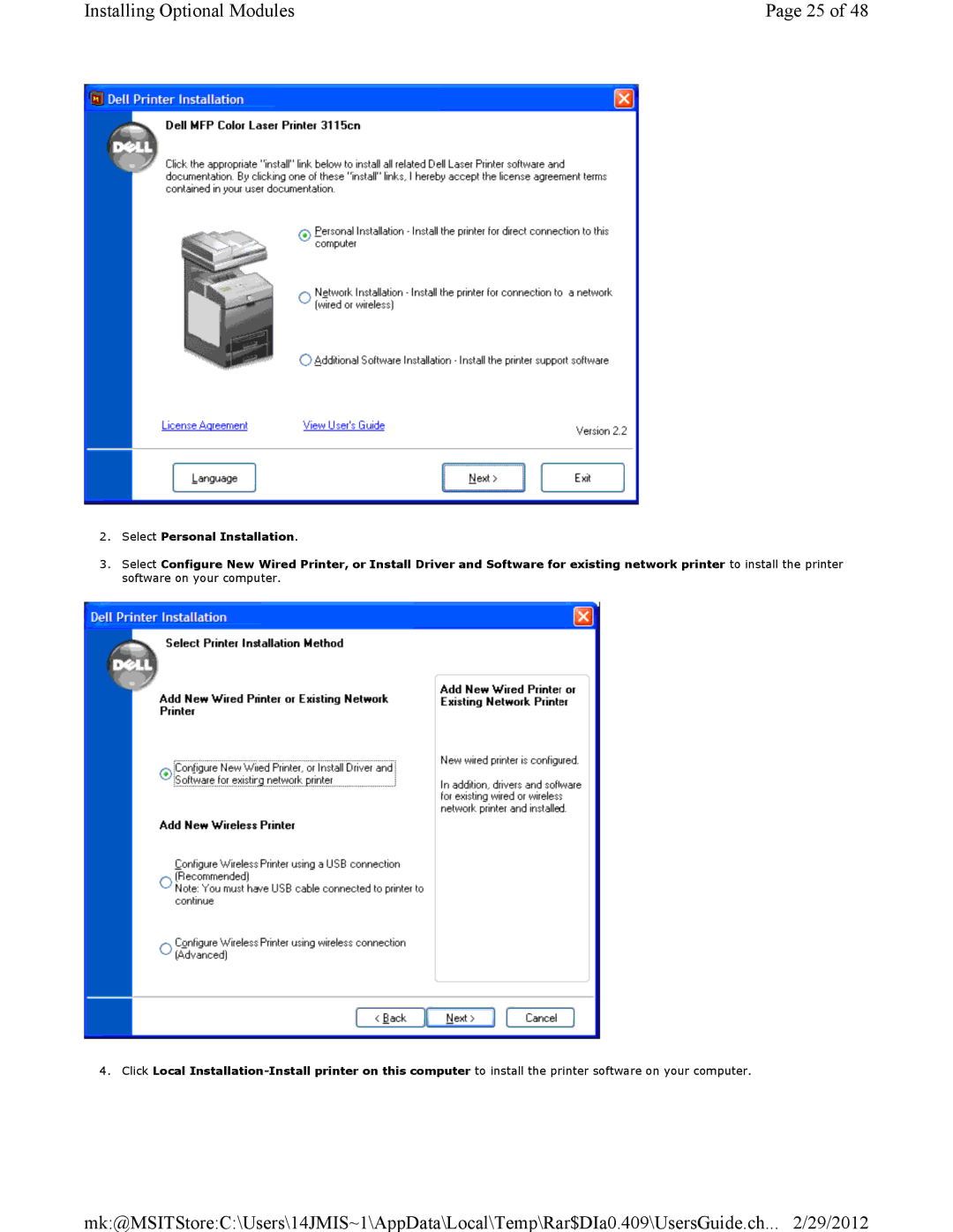 Dell 3115CN manual Installing Optional Modules 