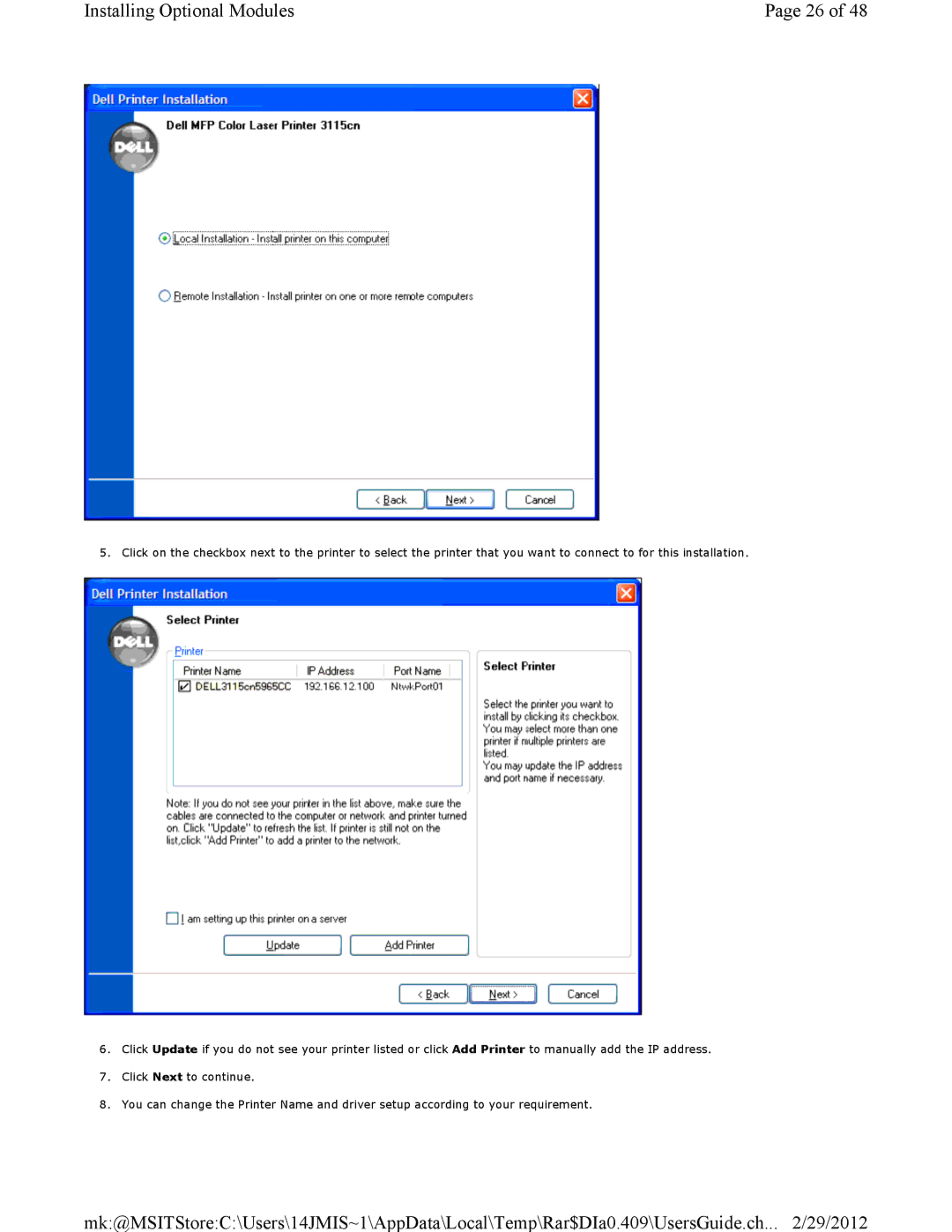 Dell 3115CN manual Installing Optional Modules 