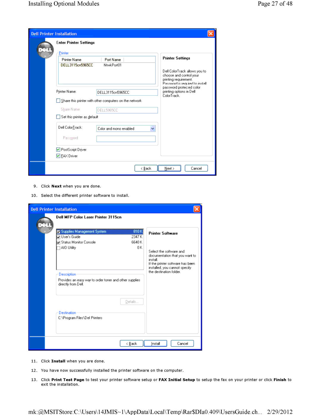 Dell 3115CN manual Installing Optional Modules 