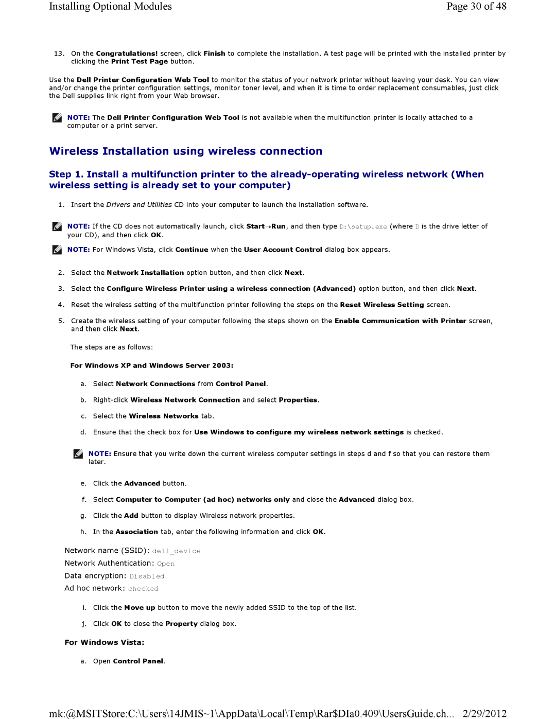 Dell 3115CN manual Wireless Installation using wireless connection 