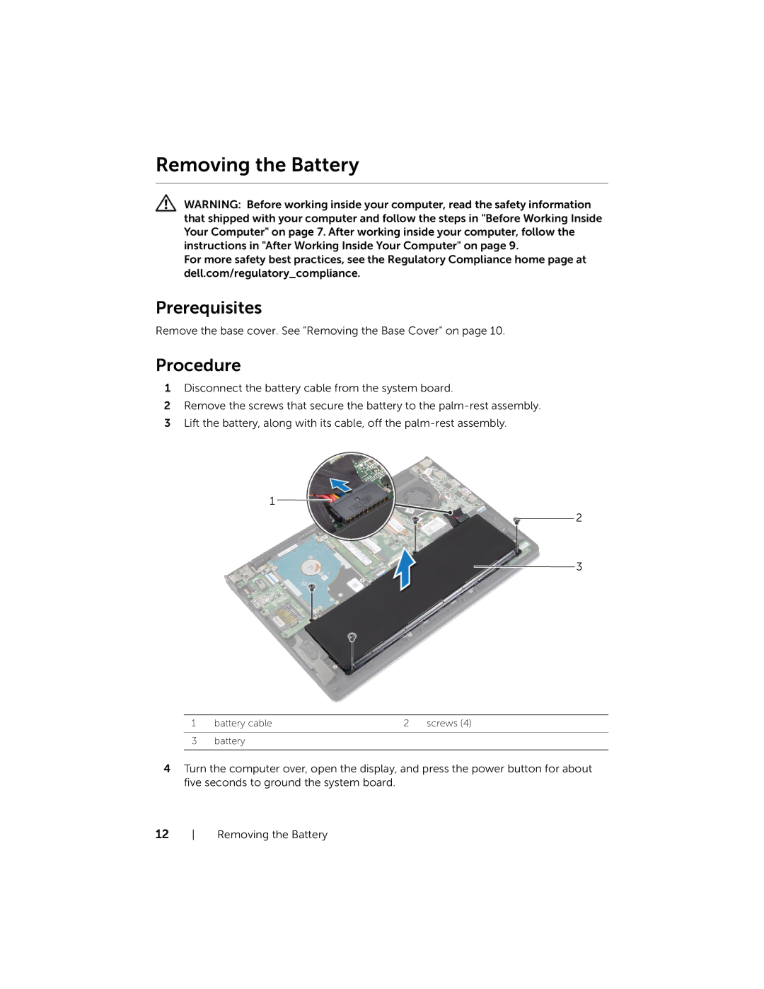 Dell 3137, P19T001 owner manual Removing the Battery 