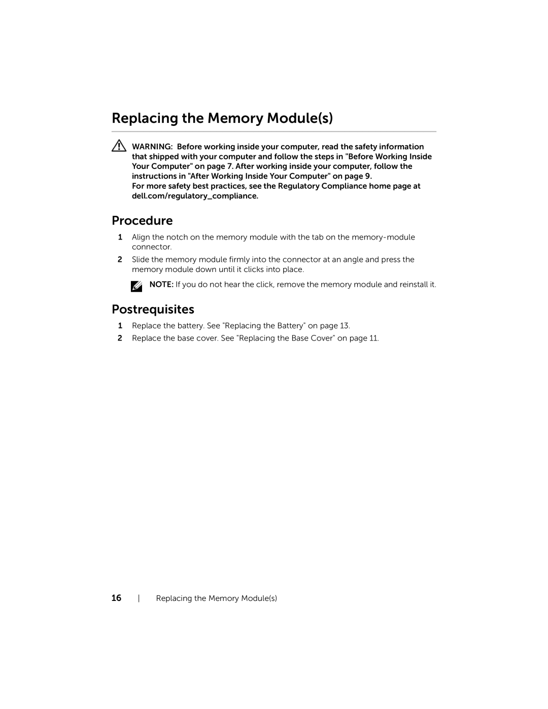 Dell 3137, P19T001 owner manual Replacing the Memory Modules 