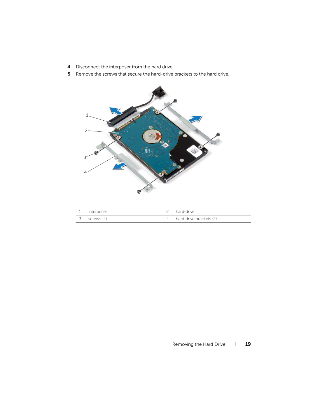 Dell P19T001, 3137 owner manual Interposer Hard-drive Screws Hard-drive brackets 