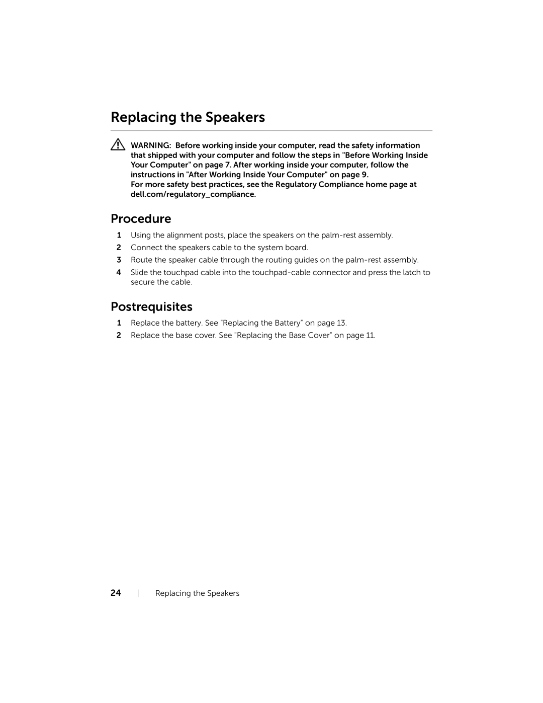 Dell 3137, P19T001 owner manual Replacing the Speakers 