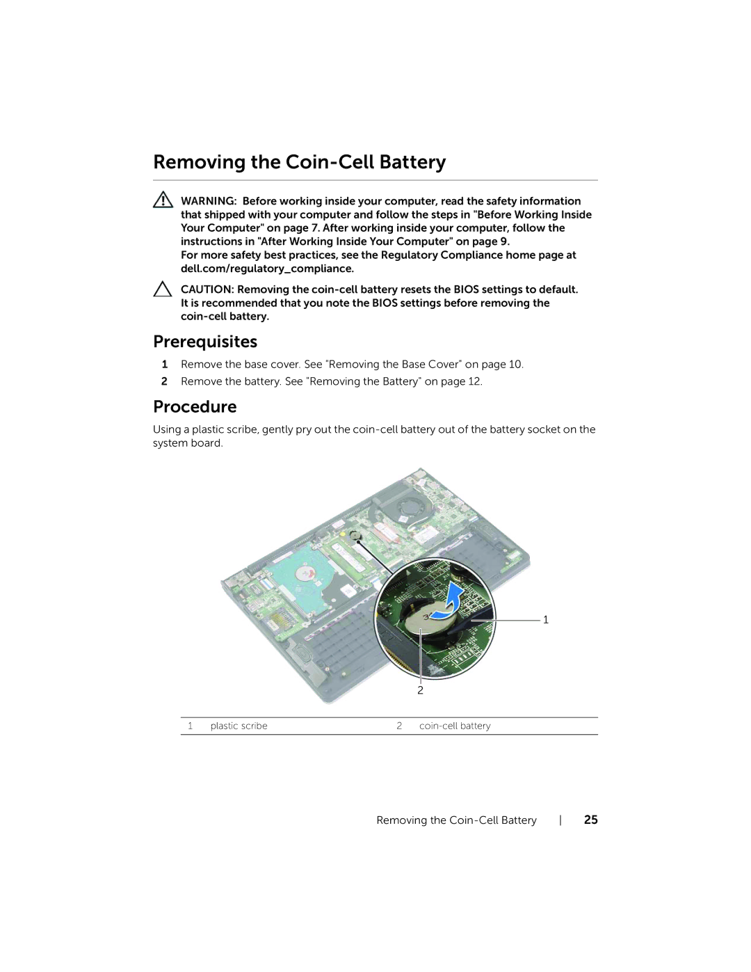 Dell P19T001, 3137 owner manual Removing the Coin-Cell Battery 