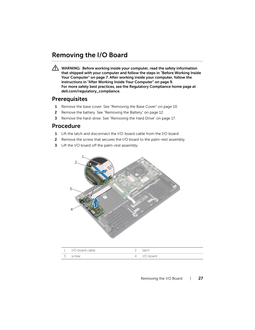 Dell P19T001, 3137 owner manual Removing the I/O Board 