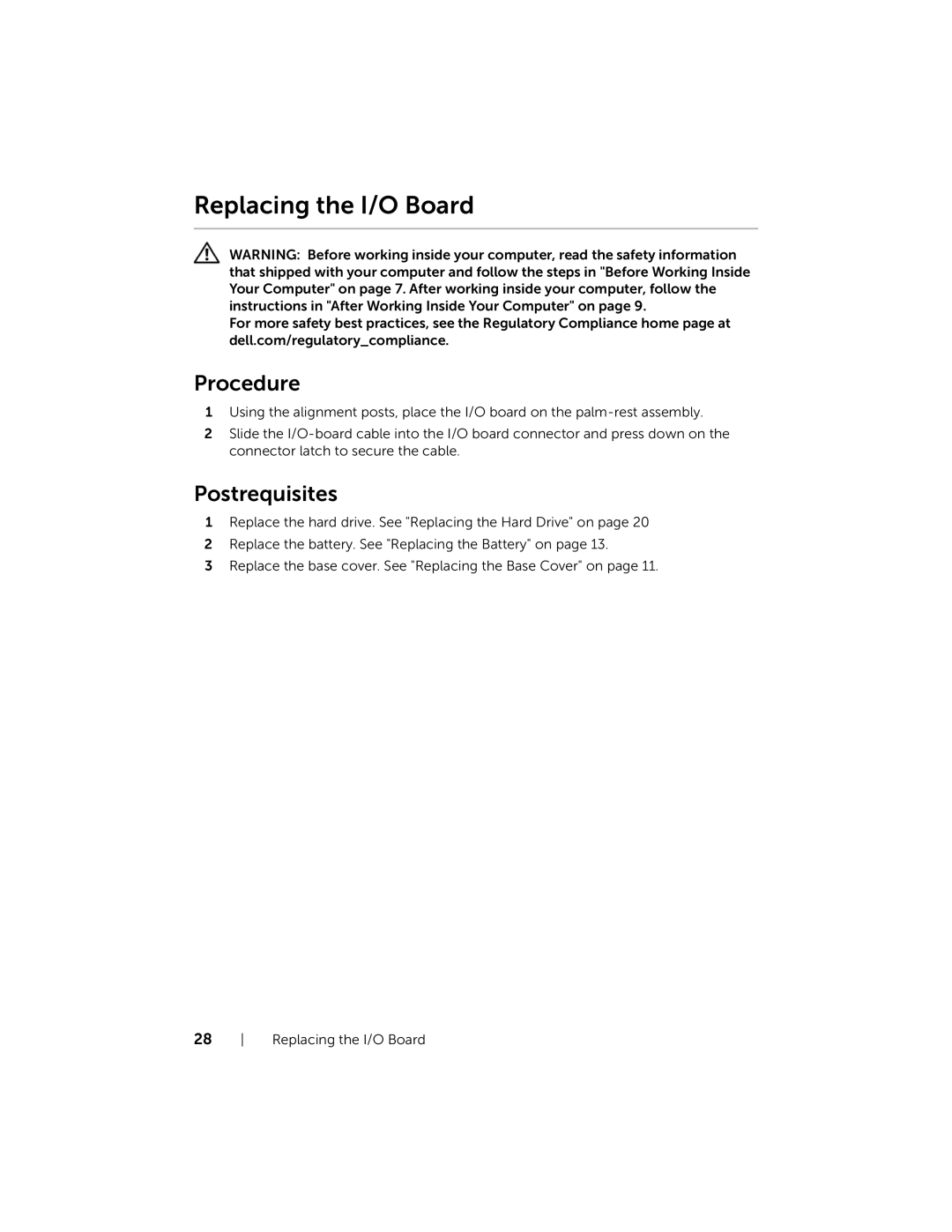 Dell 3137, P19T001 owner manual Replacing the I/O Board 