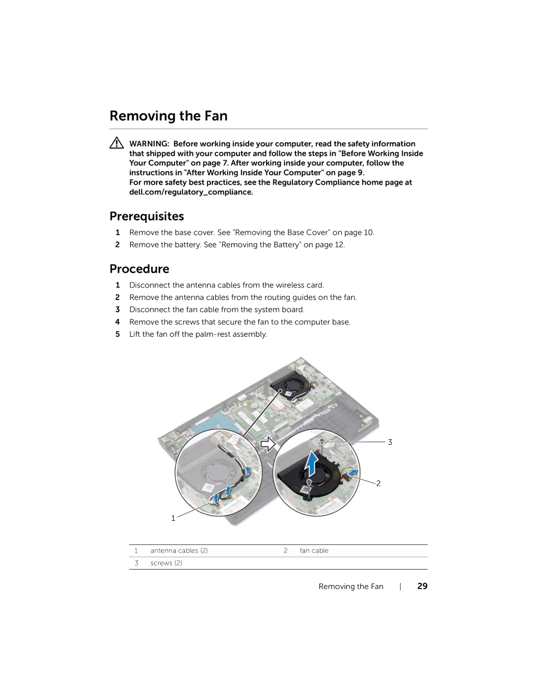 Dell P19T001, 3137 owner manual Removing the Fan 