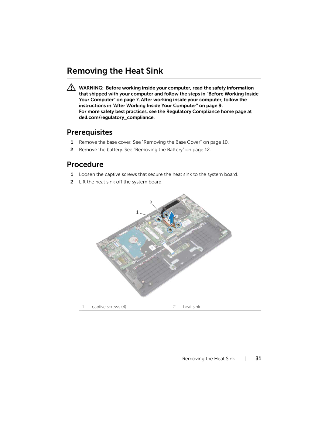 Dell P19T001, 3137 owner manual Removing the Heat Sink 