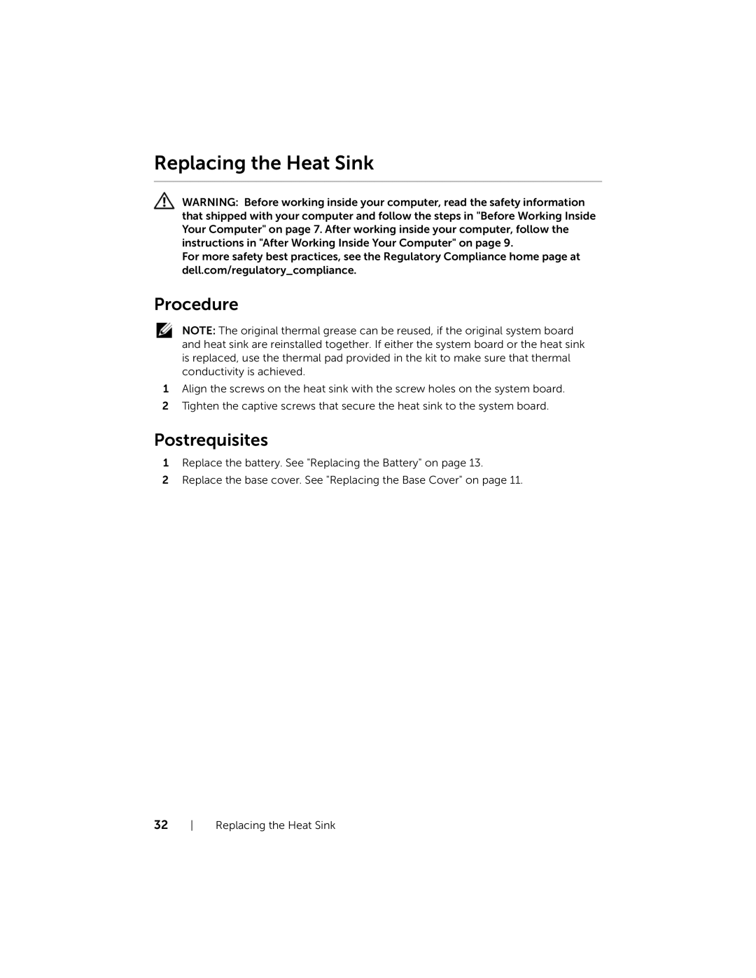 Dell 3137, P19T001 owner manual Replacing the Heat Sink 