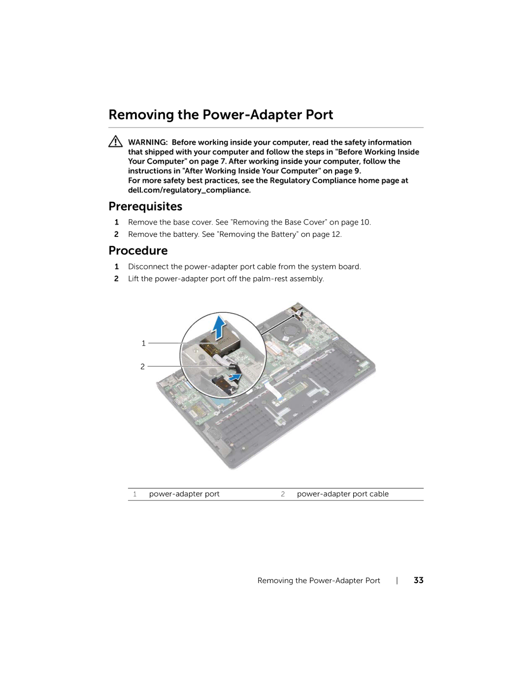 Dell P19T001, 3137 owner manual Removing the Power-Adapter Port 