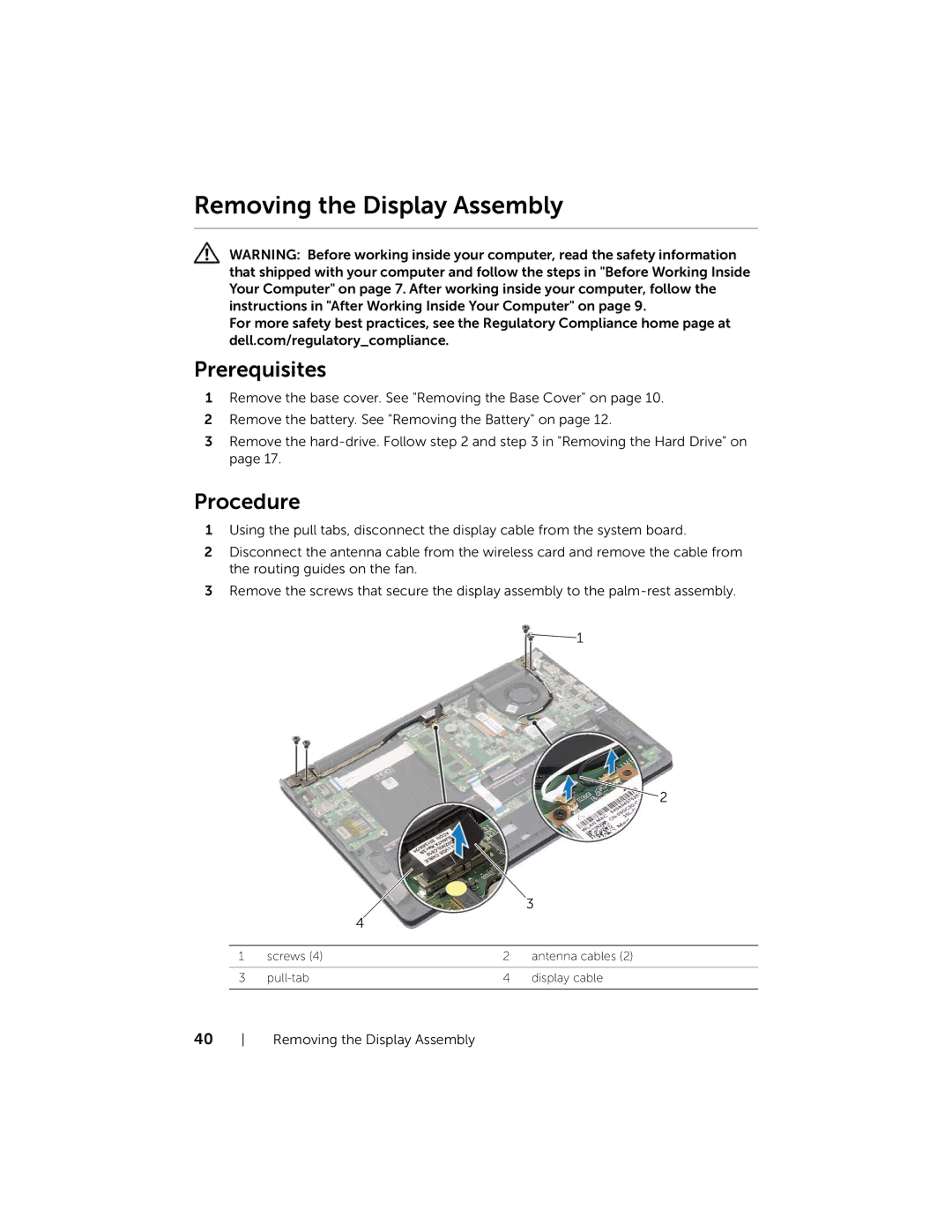 Dell 3137, P19T001 owner manual Removing the Display Assembly 