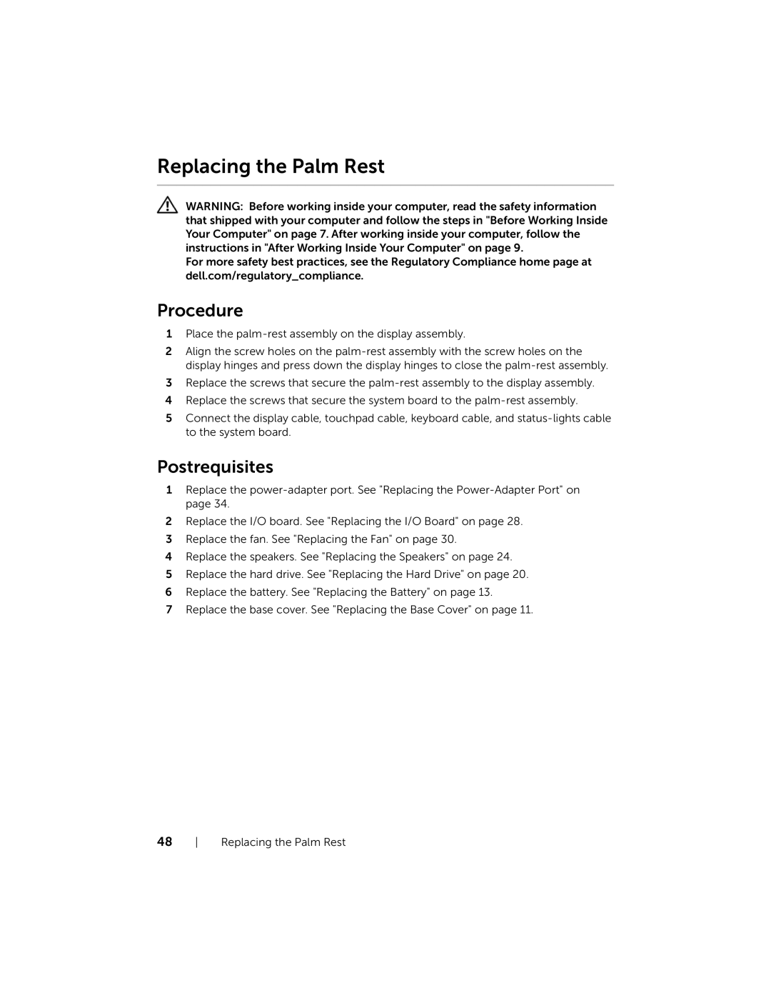 Dell 3137, P19T001 owner manual Replacing the Palm Rest 