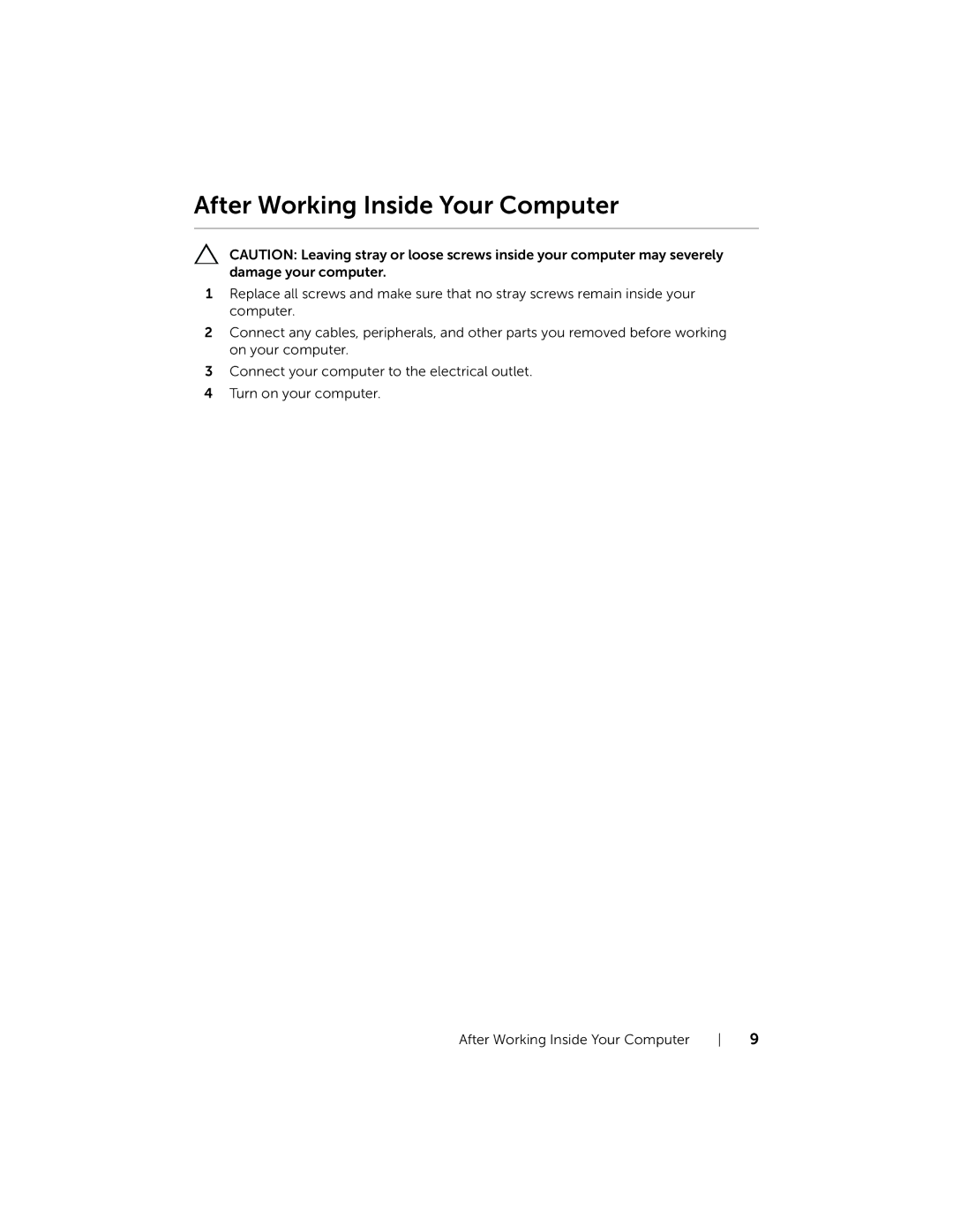 Dell P19T001, 3137 owner manual After Working Inside Your Computer 