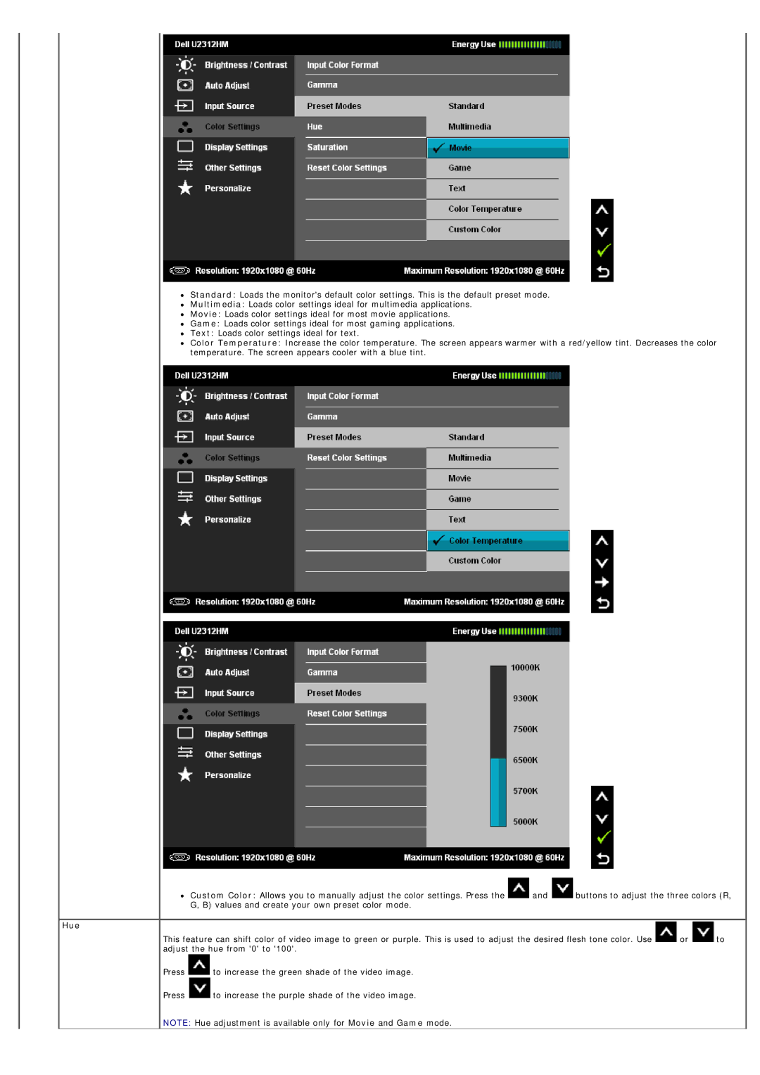 Dell 320-2807, 4691253 manual Hue 