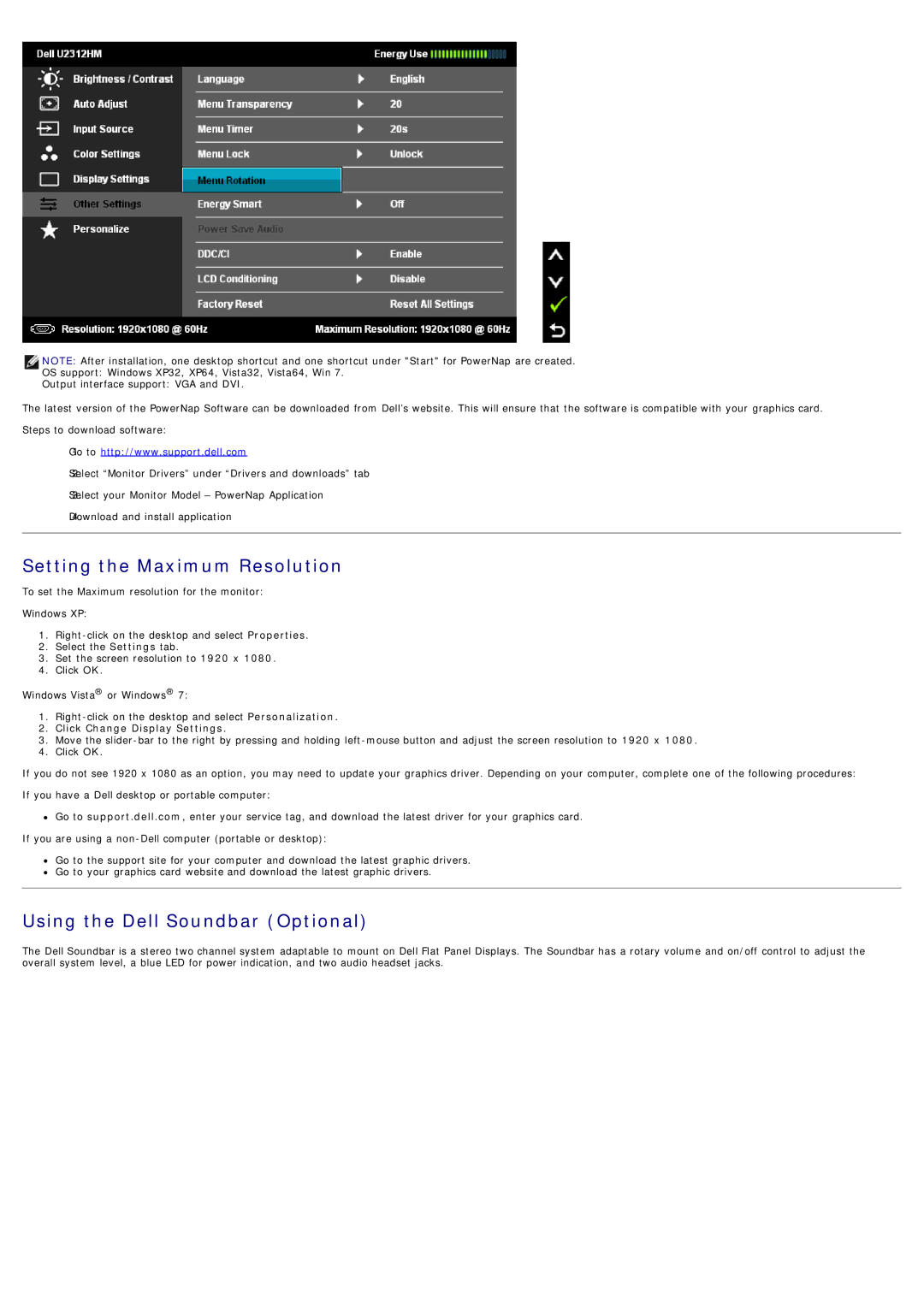 Dell 4691253, 320-2807 Setting the Maximum Resolution, Using the Dell Soundbar Optional, Click Change Display Settings 