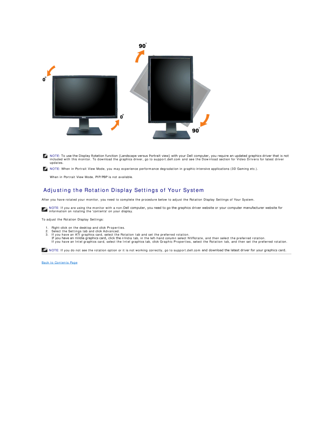 Dell U2410, 320-8277 manual Adjusting the Rotation Display Settings of Your System 