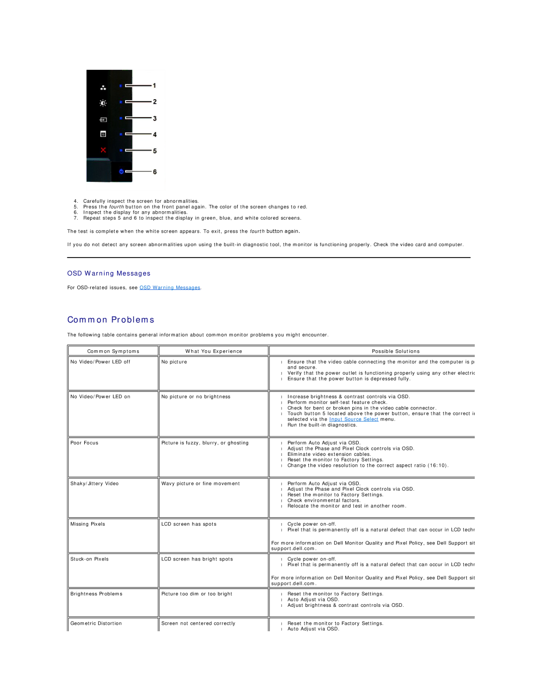 Dell 320-8277, U2410 manual Common Problems, Common Symptoms, What You Experience, Possible Solutions 