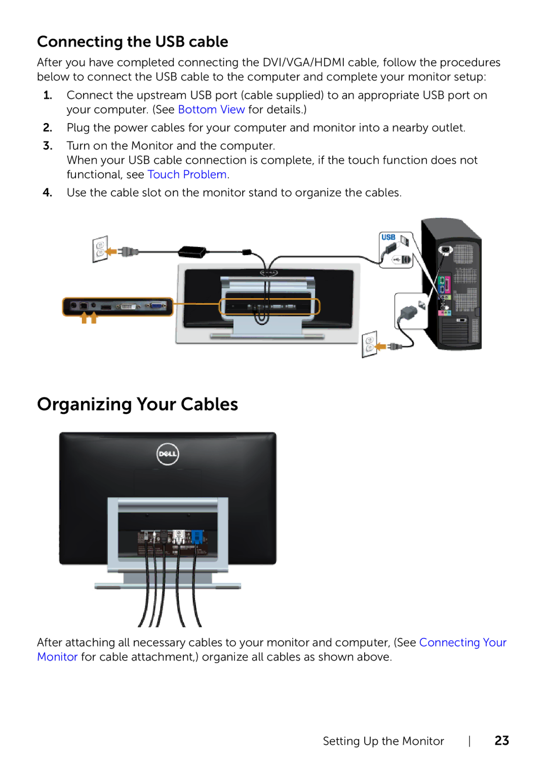 Dell 320-9738 manual Organizing Your Cables, Connecting the USB cable 