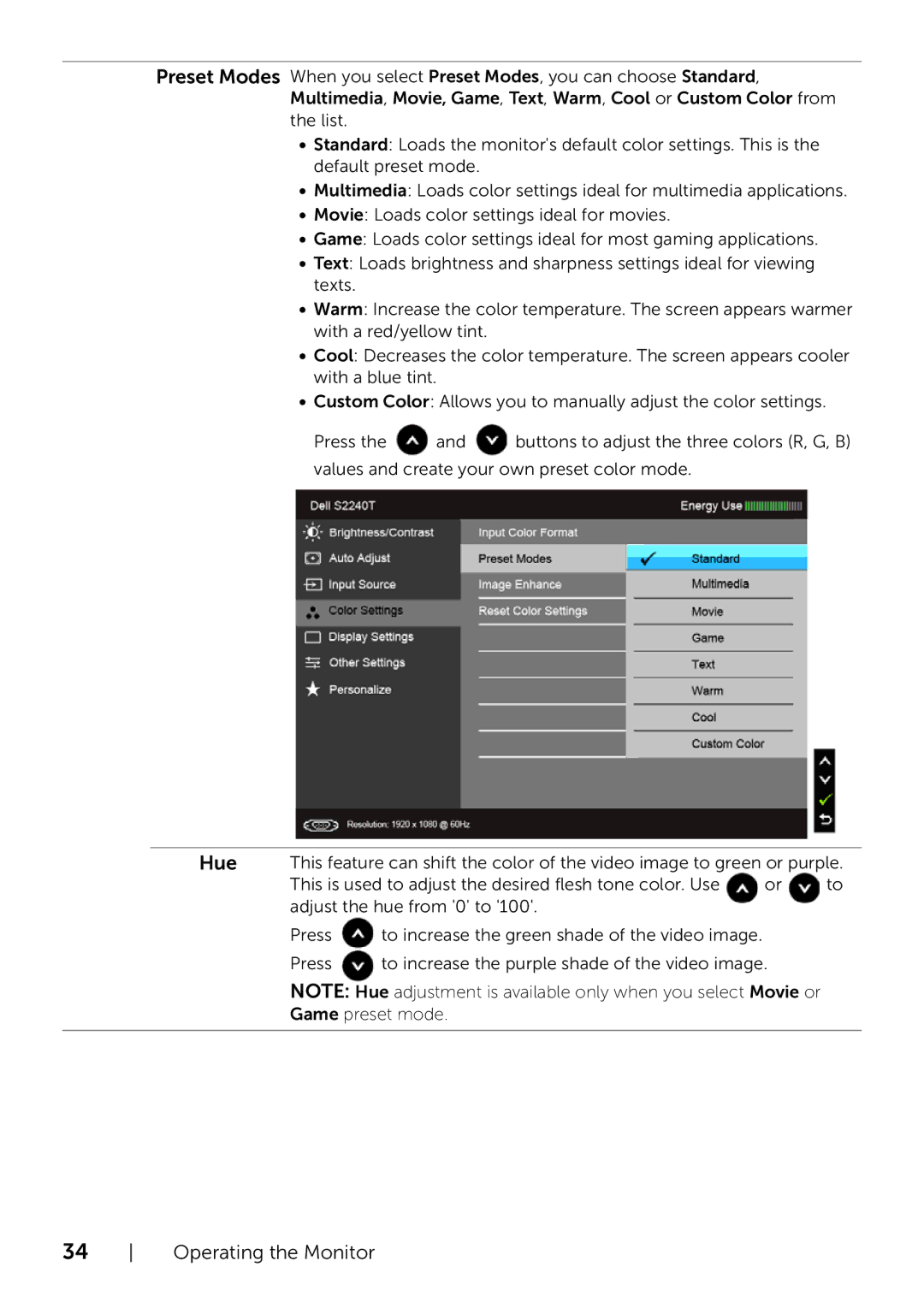 Dell 320-9738 manual Operating the Monitor 