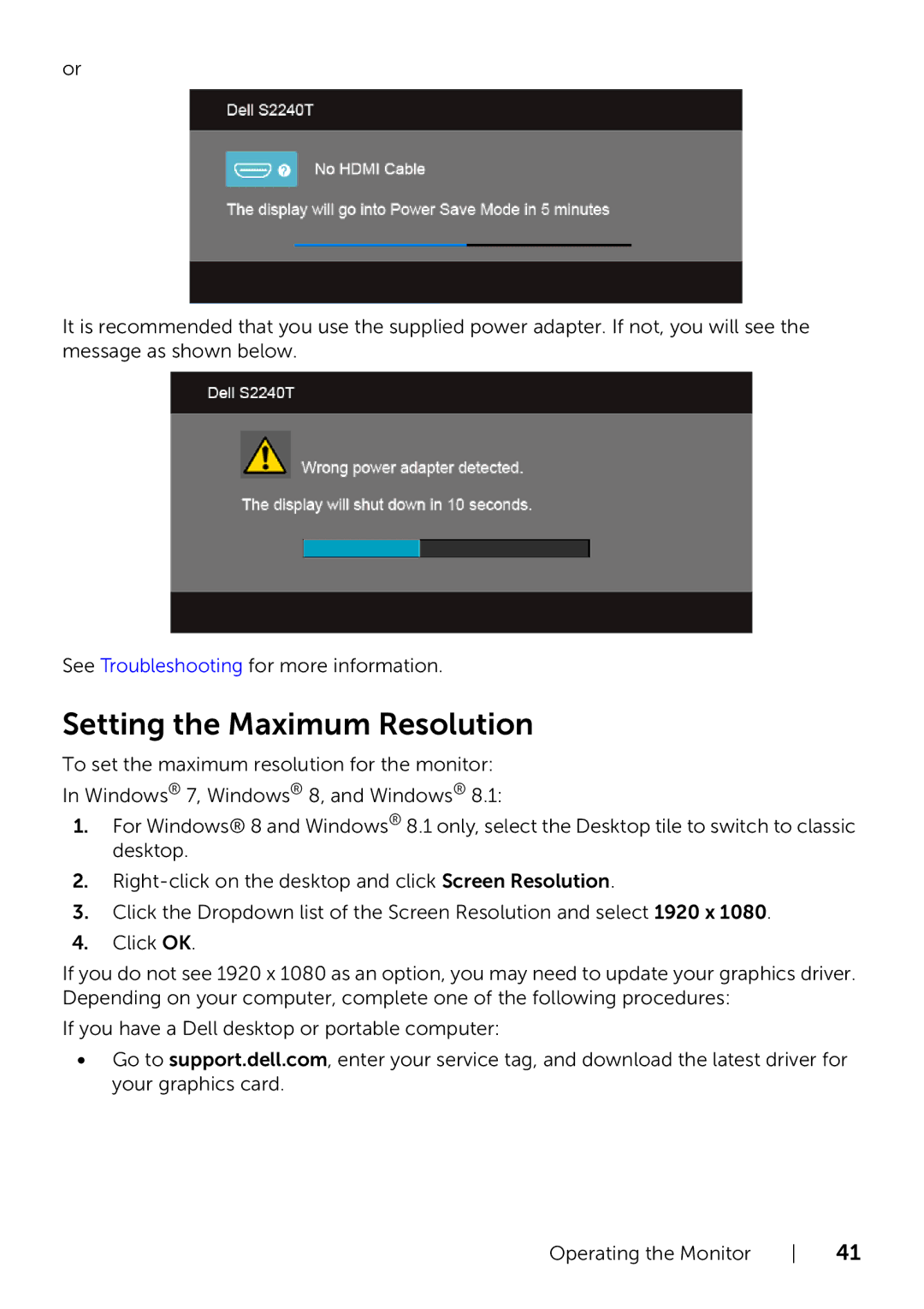 Dell 320-9738 manual Setting the Maximum Resolution 