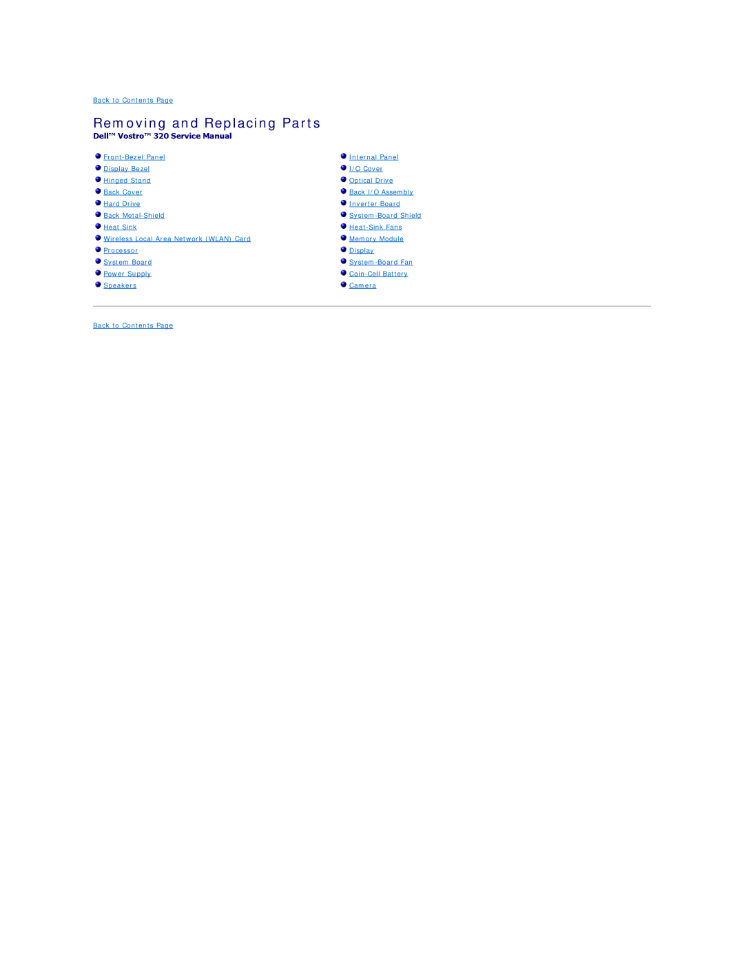 Dell 320 specifications Removing and Replacing Parts, Back to Contents 
